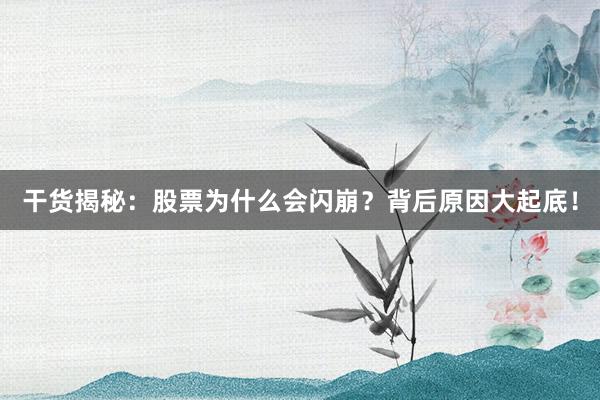 干货揭秘：股票为什么会闪崩？背后原因大起底！