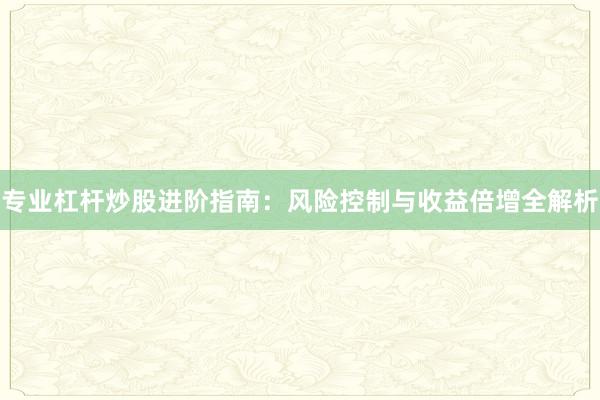 专业杠杆炒股进阶指南：风险控制与收益倍增全解析