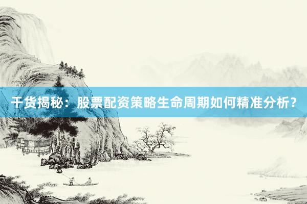 干货揭秘：股票配资策略生命周期如何精准分析？