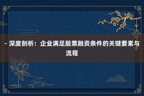 - 深度剖析：企业满足股票融资条件的关键要素与流程