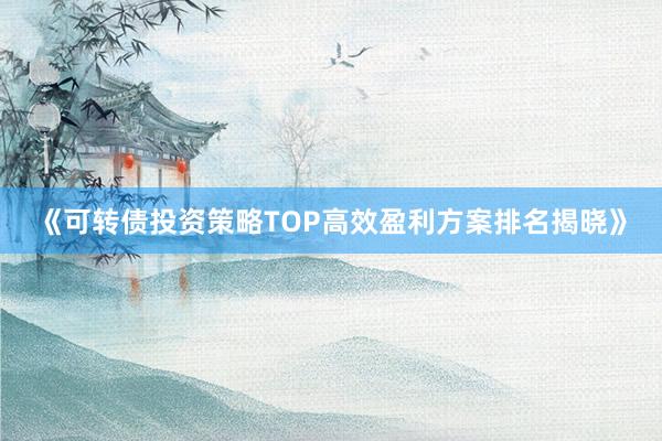 《可转债投资策略TOP高效盈利方案排名揭晓》
