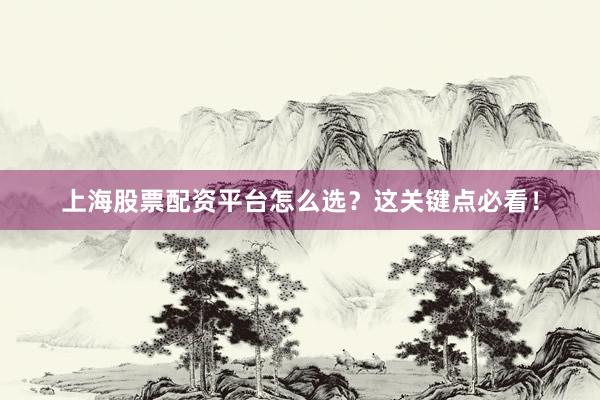 上海股票配资平台怎么选？这关键点必看！