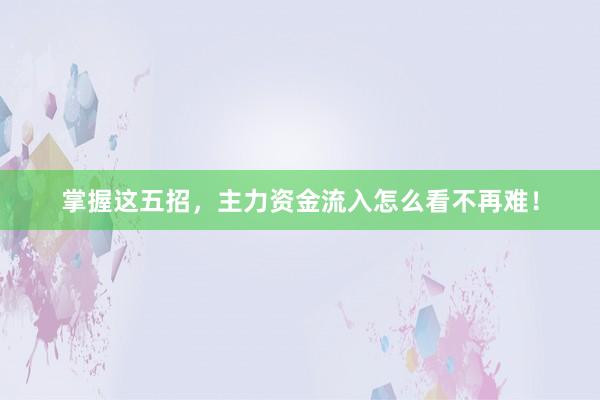 掌握这五招，主力资金流入怎么看不再难！