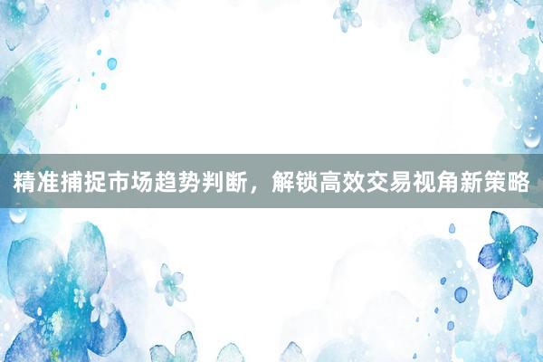 精准捕捉市场趋势判断，解锁高效交易视角新策略