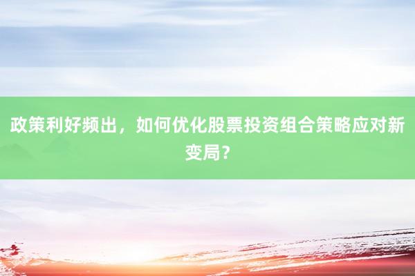 政策利好频出，如何优化股票投资组合策略应对新变局？