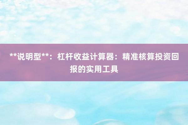 **说明型**:杠杆收益计算器:精准核算投资回报的实用工具