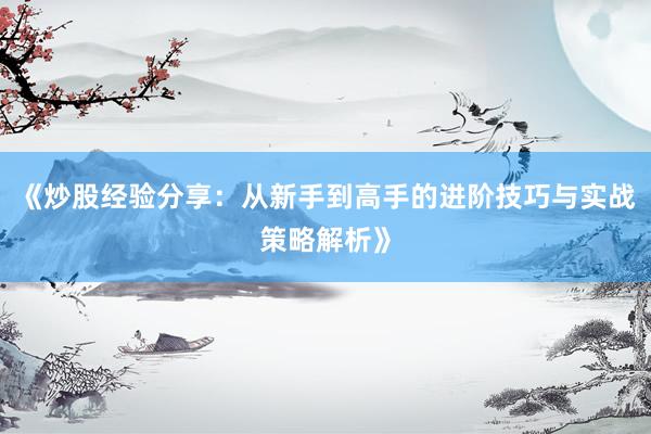 《炒股经验分享：从新手到高手的进阶技巧与实战策略解析》