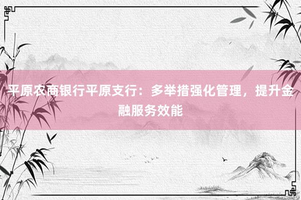 平原农商银行平原支行：多举措强化管理，提升金融服务效能